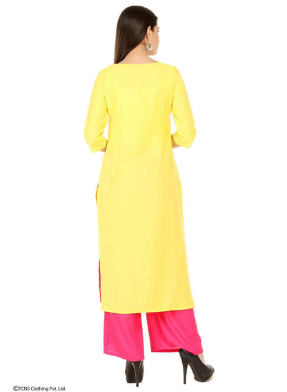 Yellow Printed 3/4 Sleeve kurta - wforwoman