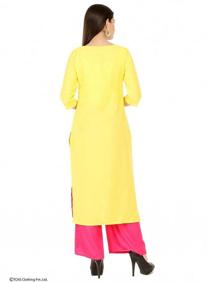 Yellow Printed 3/4 Sleeve kurta - wforwoman