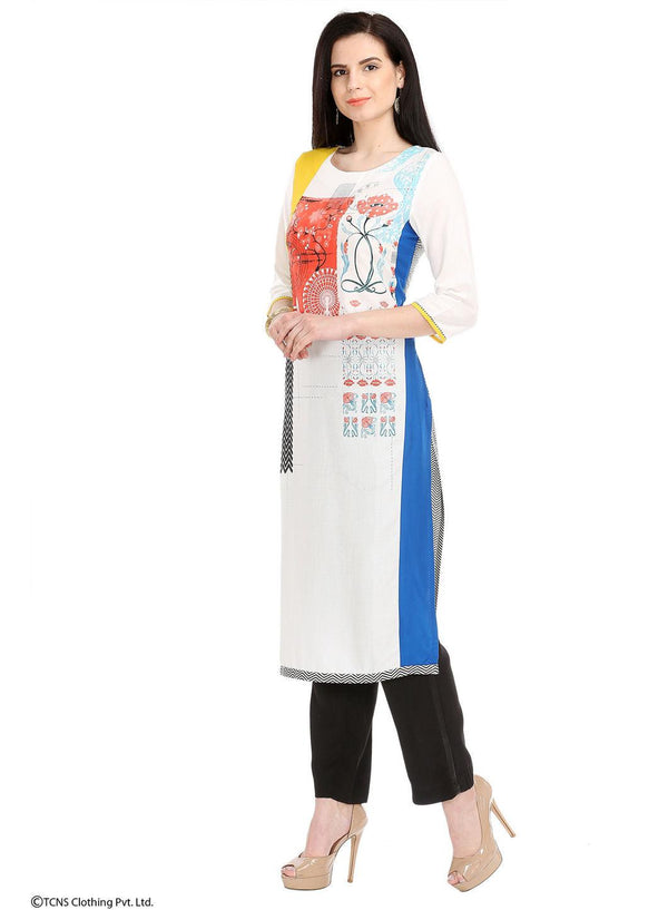 White Printed 3/4 Sleeve kurta