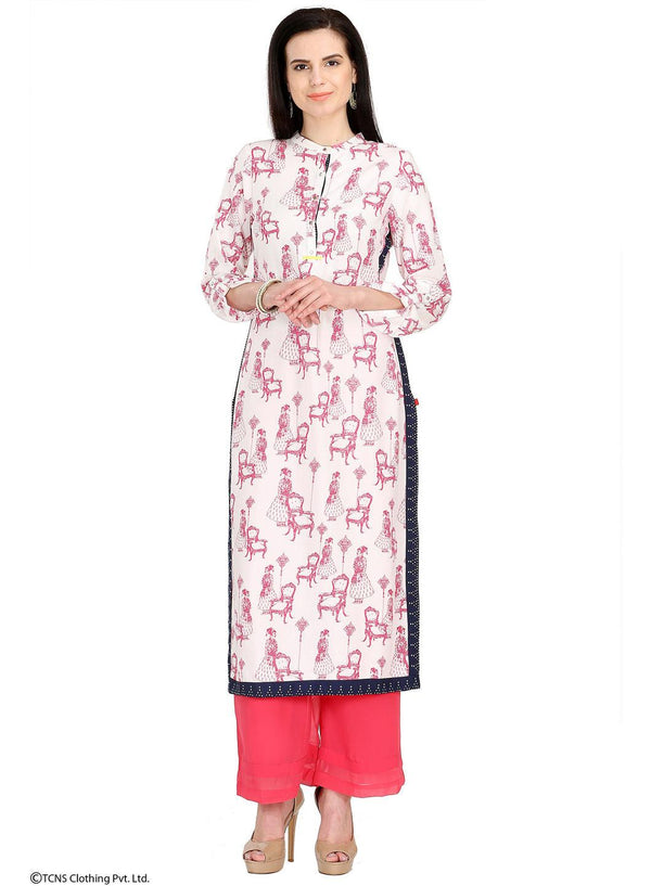 White Printed Full Sleeve kurta