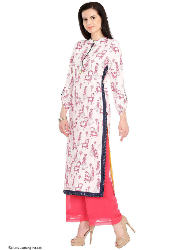 White Printed Full Sleeve kurta