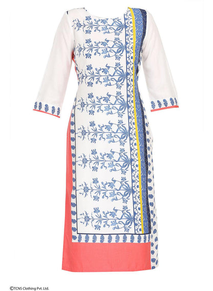 White Printed 3/4 Sleeve kurta - wforwoman