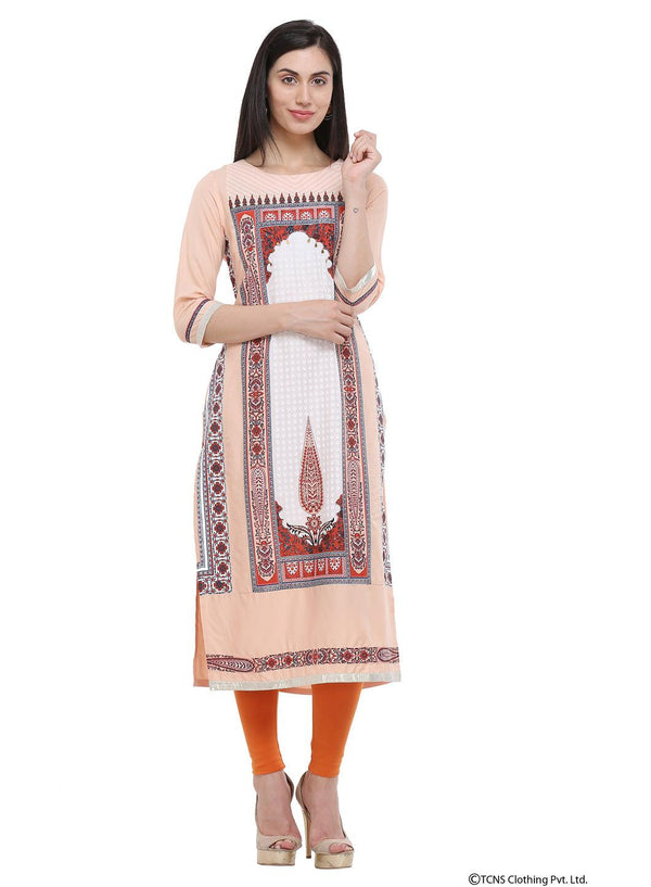 Peach Round Neck kurta