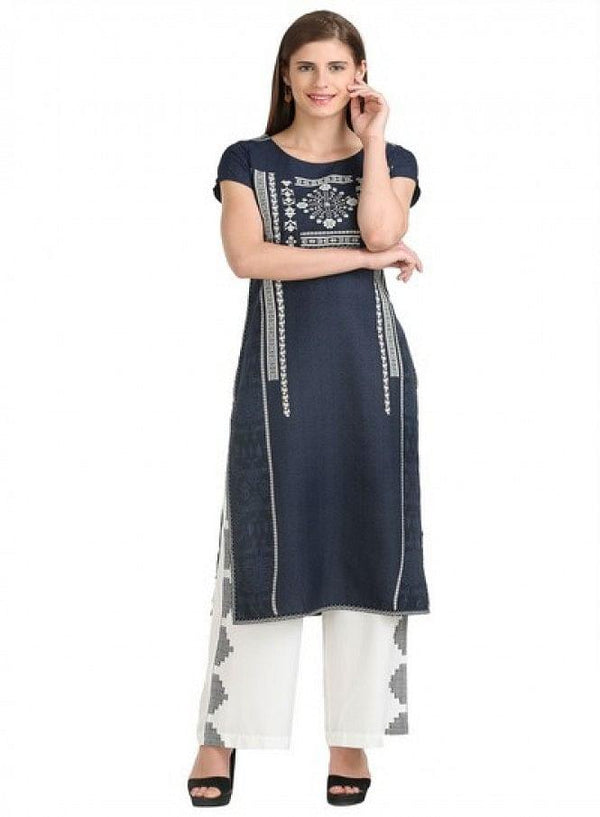 Blue Short Sleeve Printed kurta