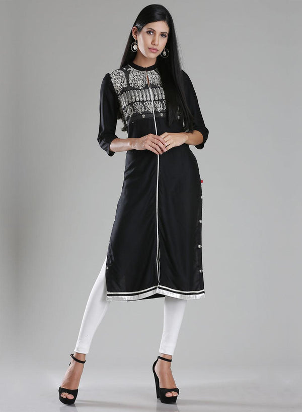 Black Mandarin Neck Printed kurta