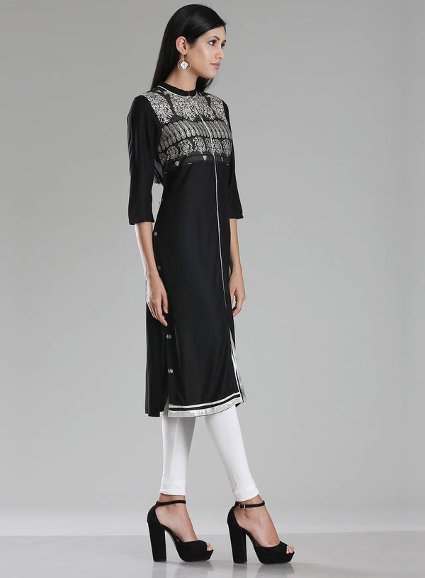 Black Mandarin Neck Printed kurta