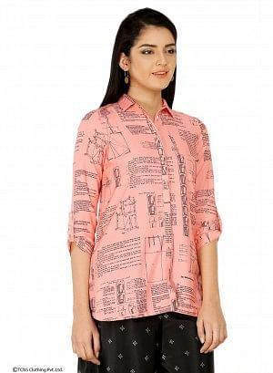 Pink Printed Full Sleeve Top - wforwoman