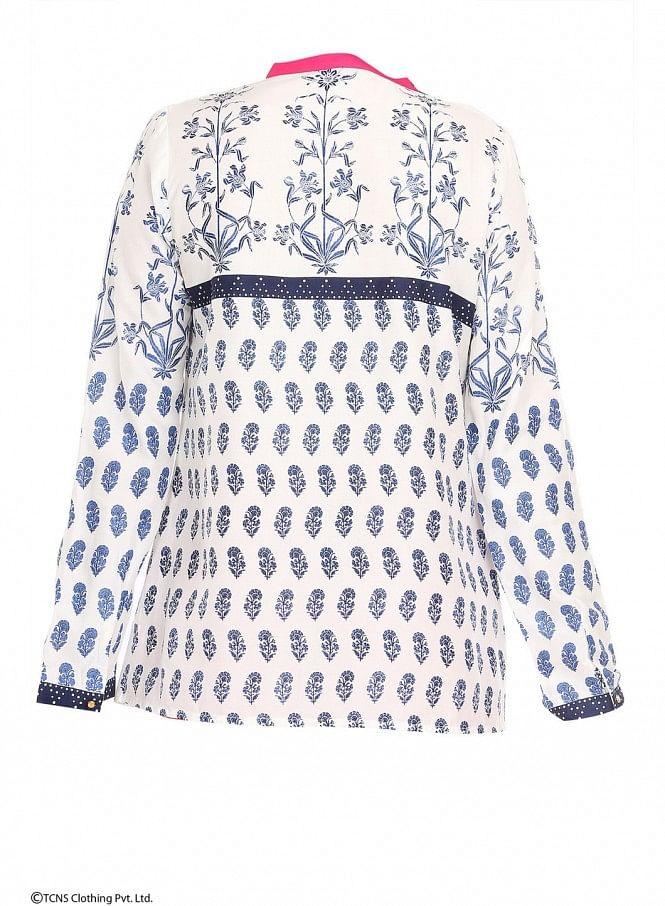 White Printed Full Sleeve Top - wforwoman