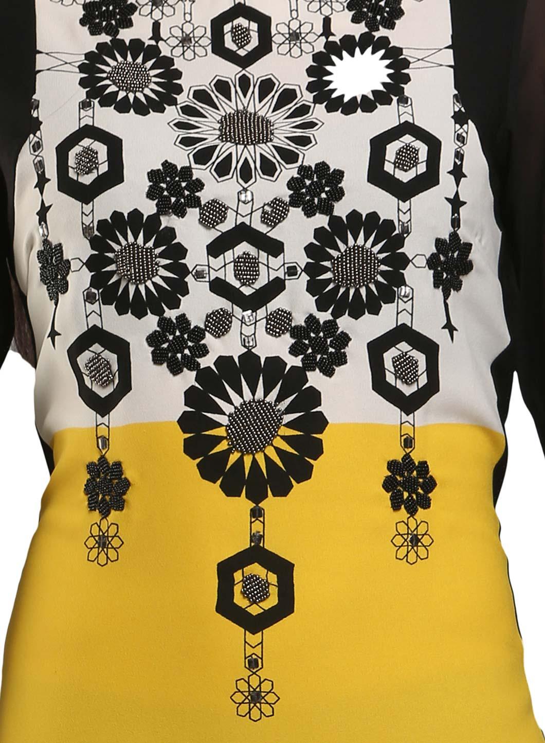 Yellow &amp; Black Colorblocked Printed kurta - wforwoman