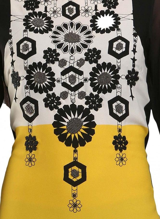 Yellow &amp; Black Colorblocked Printed kurta - wforwoman
