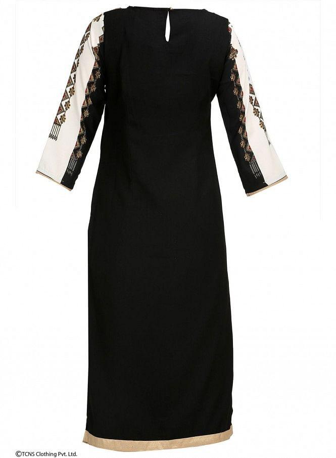 Black Printed 3/4 Sleeve kurta - wforwoman