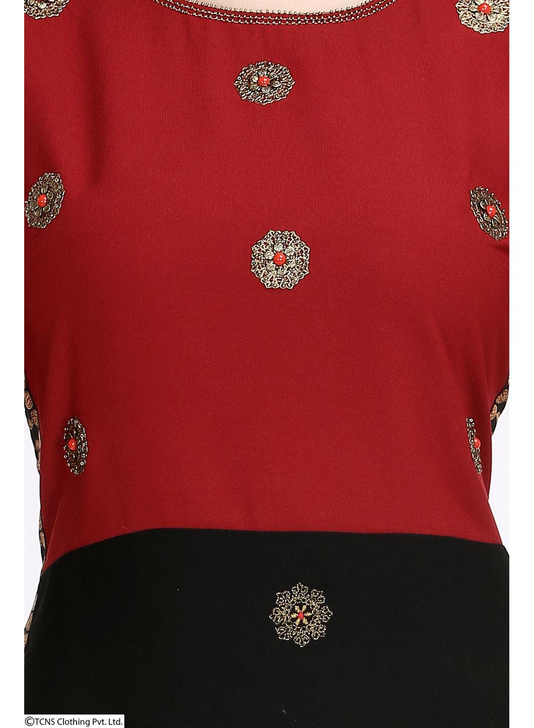 Red Printed 3/4 Sleeve kurta - wforwoman