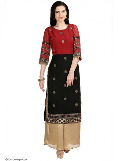 Red Printed 3/4 Sleeve kurta - wforwoman