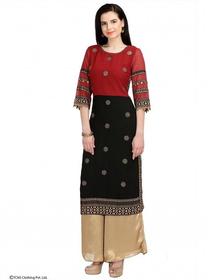 Red Printed 3/4 Sleeve kurta - wforwoman