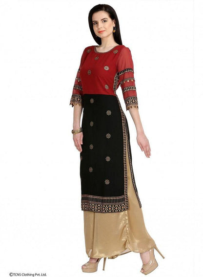 Red Printed 3/4 Sleeve kurta - wforwoman