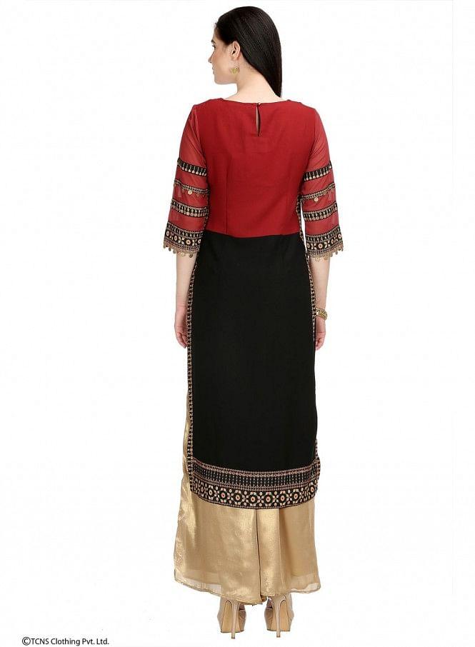 Red Printed 3/4 Sleeve kurta - wforwoman