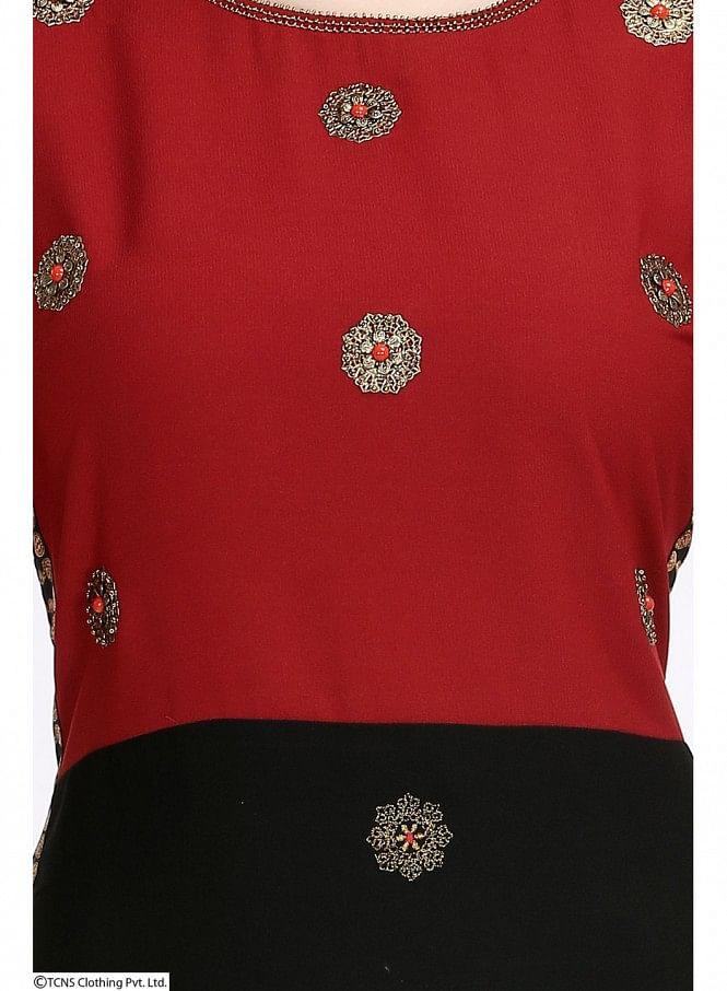 Red Printed 3/4 Sleeve kurta - wforwoman