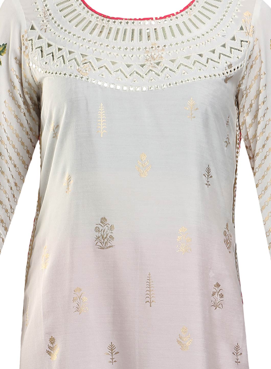White Round Neck Printed kurta