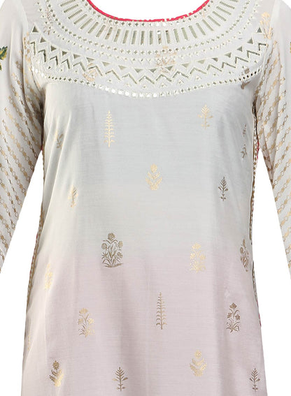 White Round Neck Printed kurta