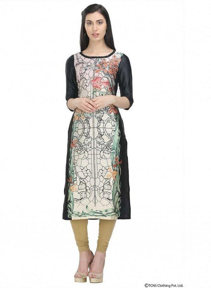 Black Printed 3/4 Sleeve kurta - wforwoman