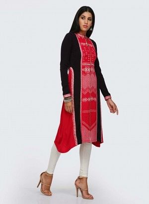 Red Mandarin Neck Solid kurta