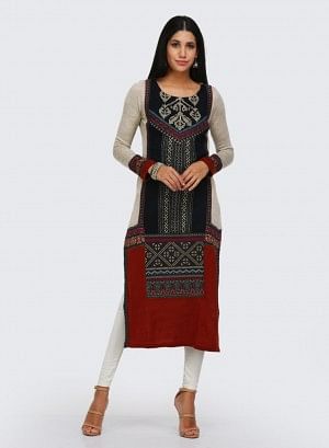 Beige Round Neck Winter kurta - 6