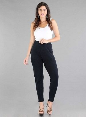 Blue Solid Woollen Leggings - S