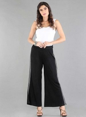 Black Solid Palazzos - S