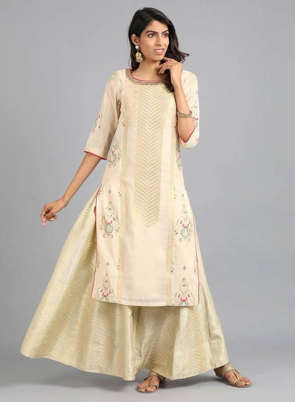 Off-White Boat Neck Yarn-Dyed kurta