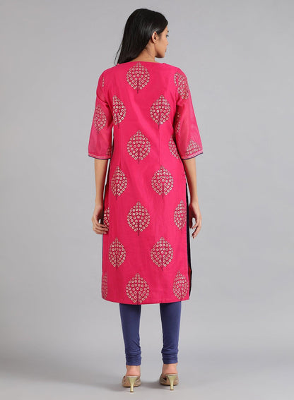 Pink Round Neck Printed kurta - wforwoman
