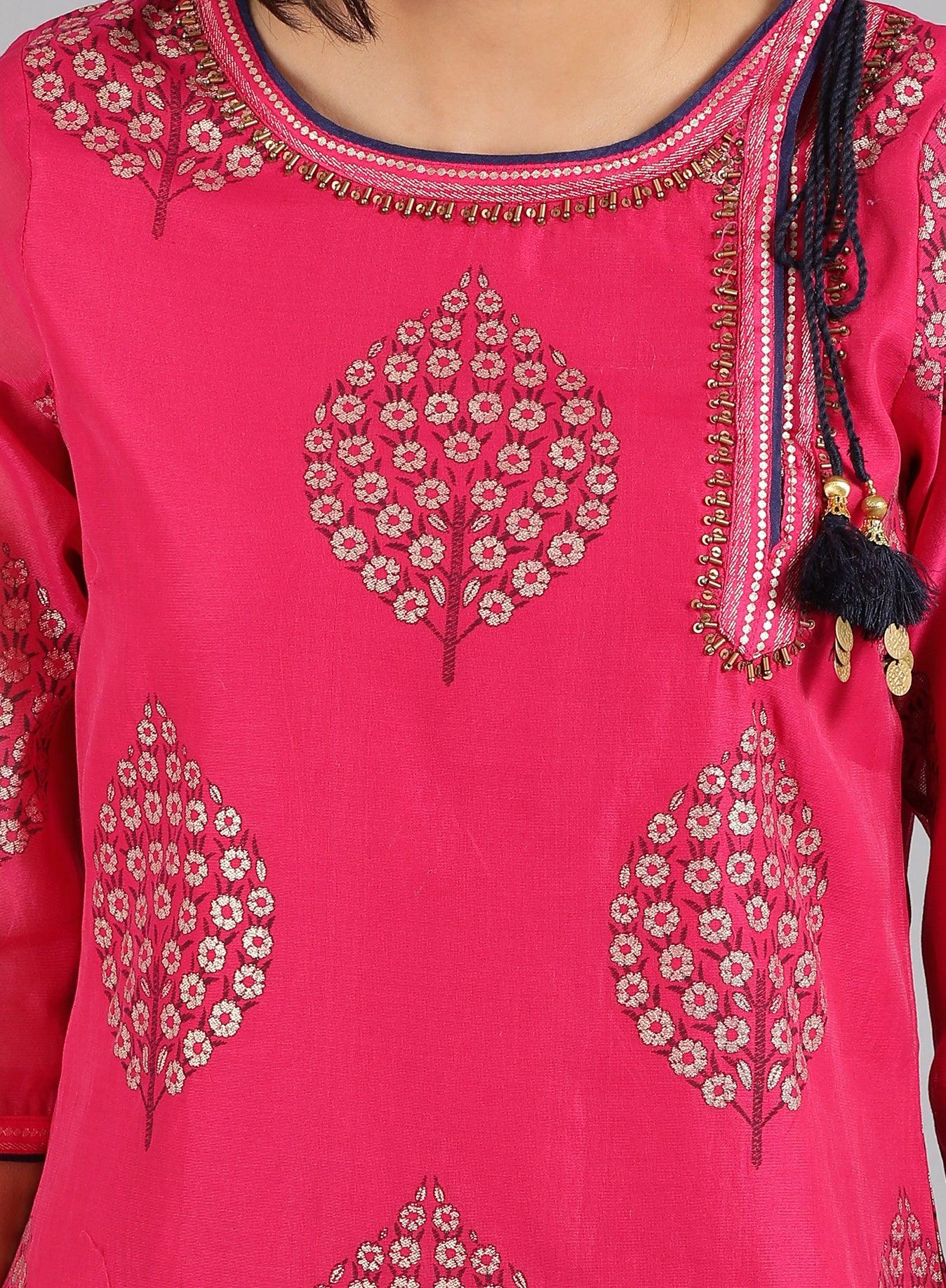 Pink Round Neck Printed kurta - wforwoman