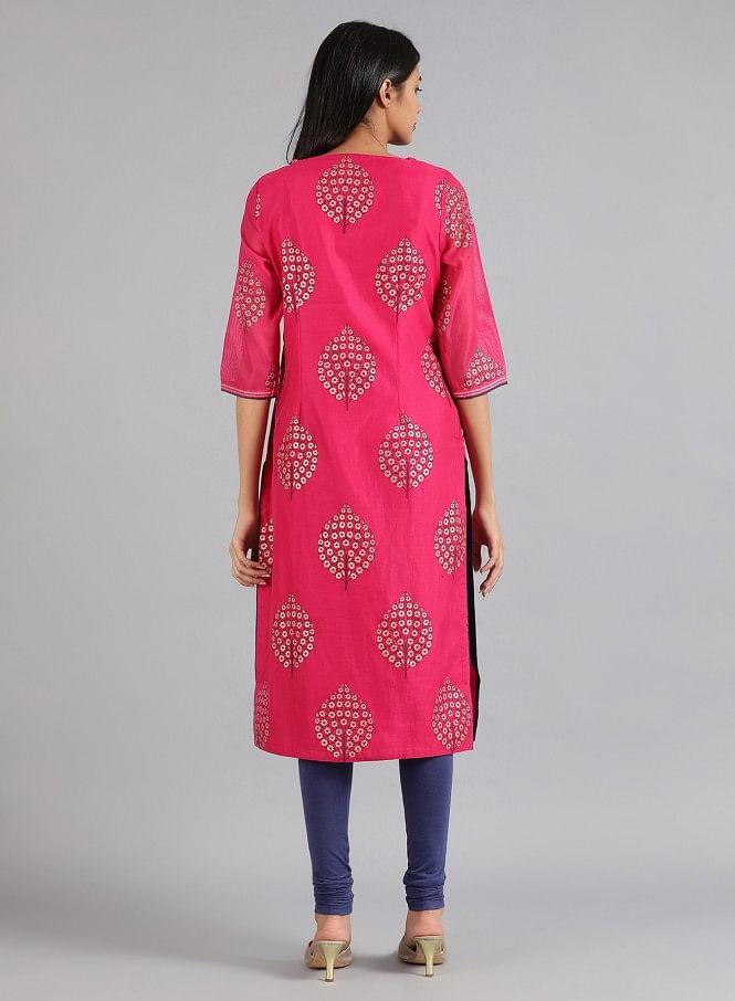 Pink Round Neck Printed kurta - wforwoman