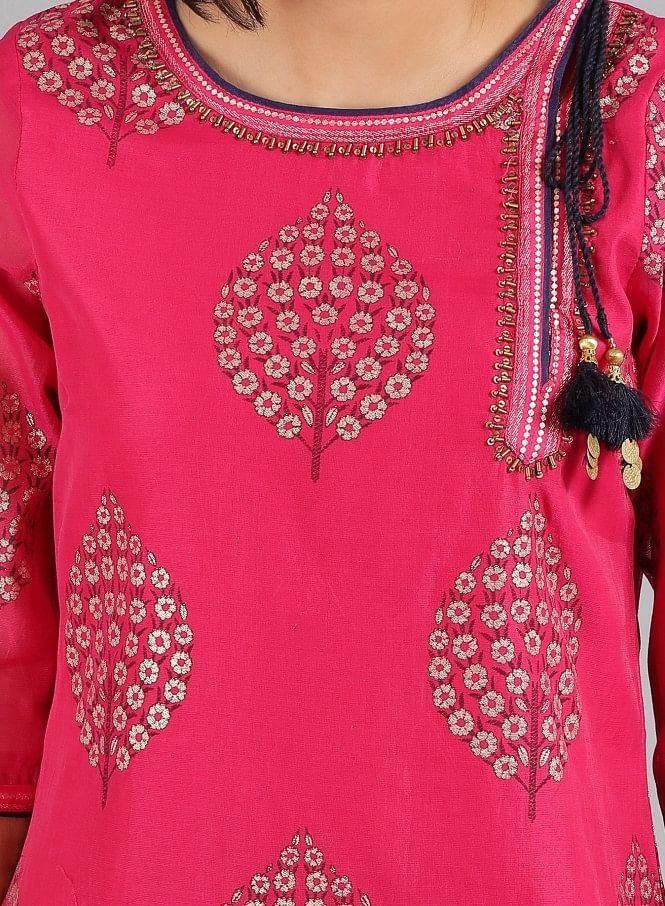 Pink Round Neck Printed kurta - wforwoman