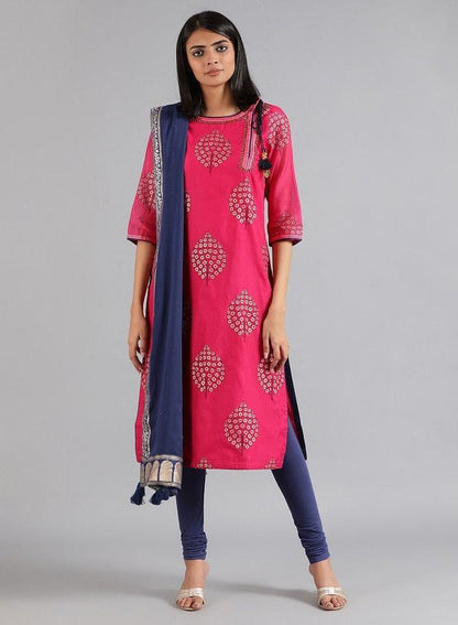 Pink Round Neck Printed kurta - wforwoman