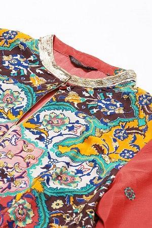 Red Multi Coloured Straight kurta - wforwoman