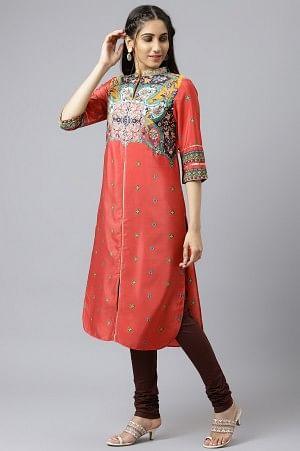 Red Multi Coloured Straight kurta - wforwoman