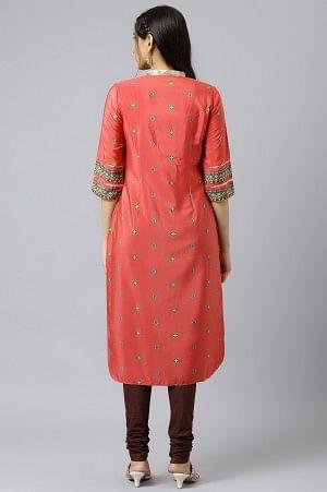Red Multi Coloured Straight kurta - wforwoman
