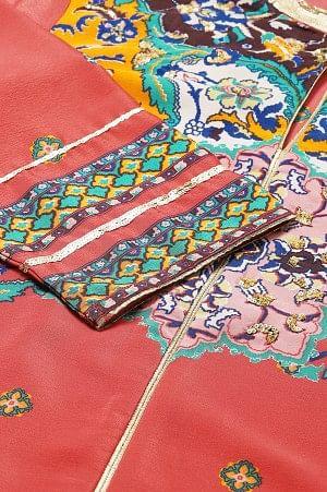 Red Multi Coloured Straight kurta - wforwoman