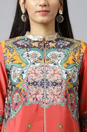 Red Multi Coloured Straight kurta - wforwoman