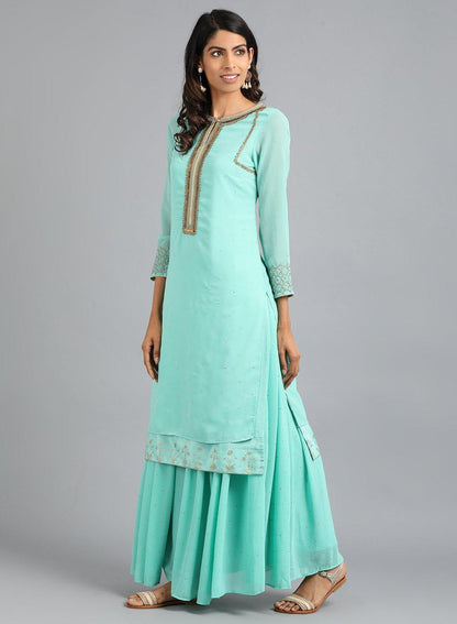 Light Blue Round Neck Solid kurta - wforwoman