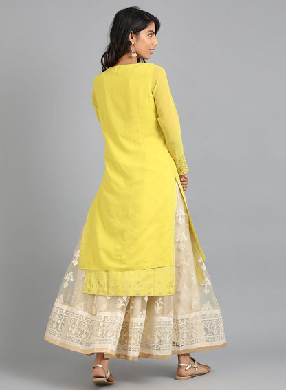 Yellow Round Neck Solid kurta - wforwoman