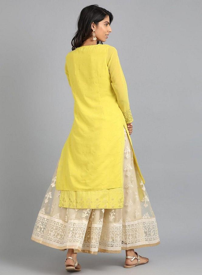 Yellow Round Neck Solid kurta - wforwoman