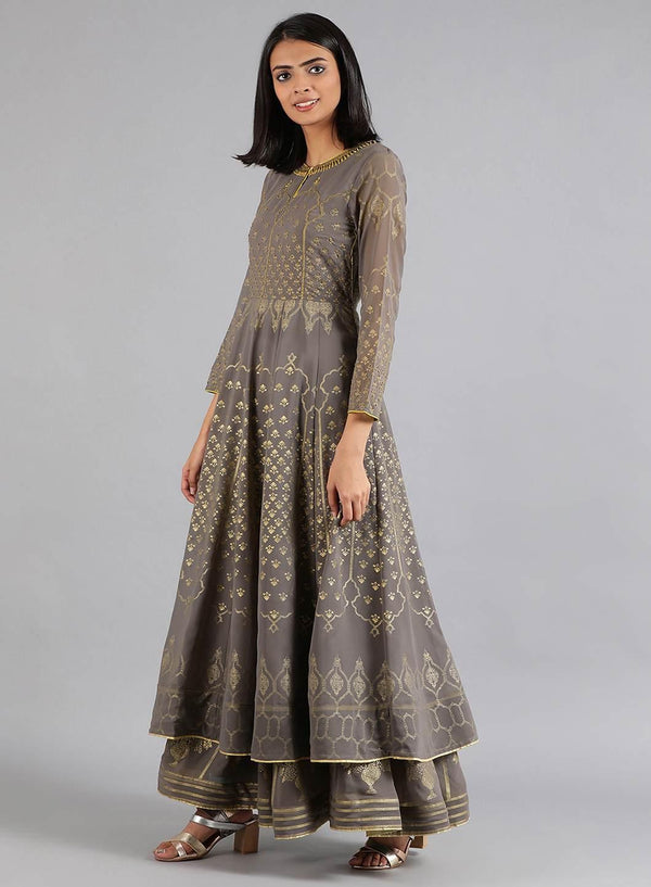 Grey Round Neck kurta Set