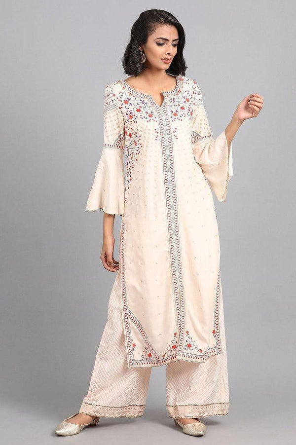 Pink Round Neck Printed kurta