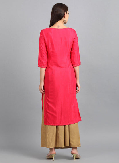 Ecru Round Neck Printed kurta - wforwoman