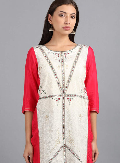 Ecru Round Neck Printed kurta - wforwoman