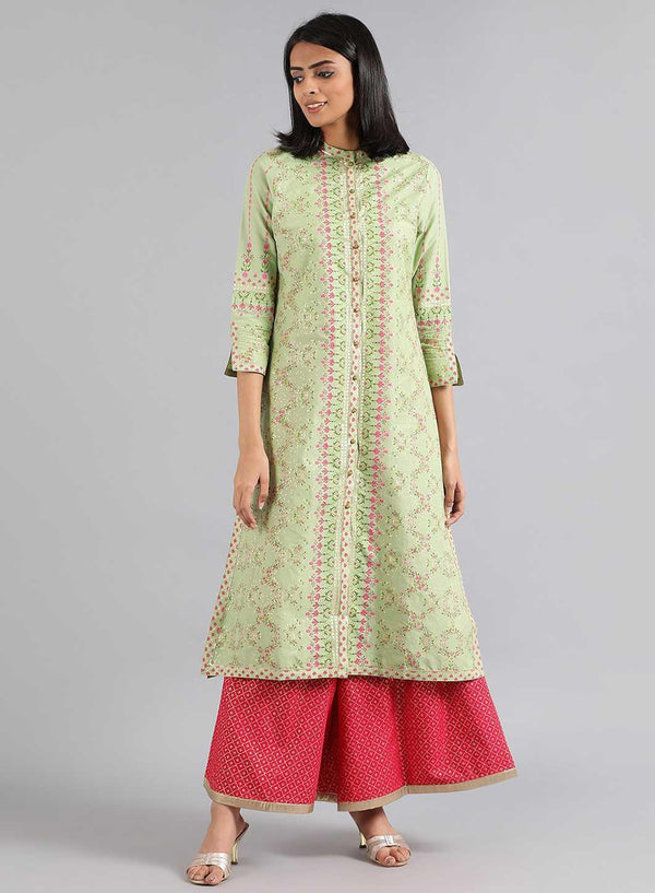 Green Mandarin Neck Printed kurta