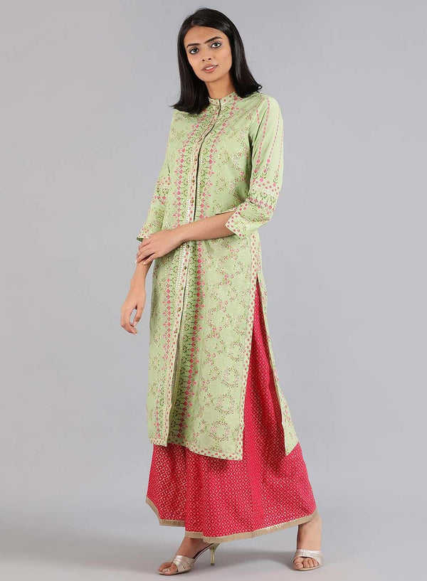Green Mandarin Neck Printed kurta
