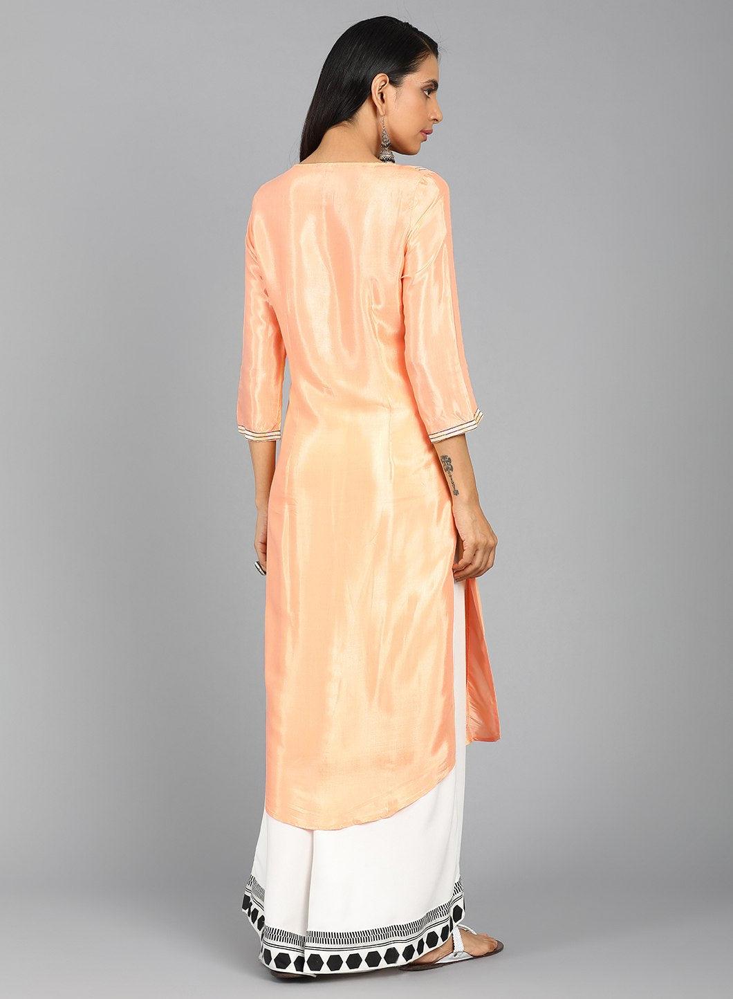 Orange V Neck Printed kurta - wforwoman