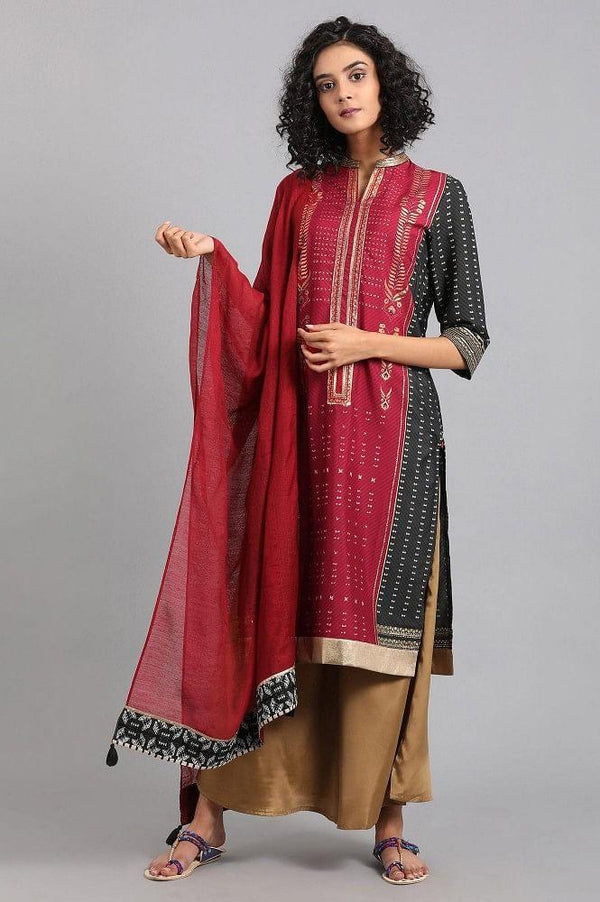 Maroon Mandarin Neck Printed kurta